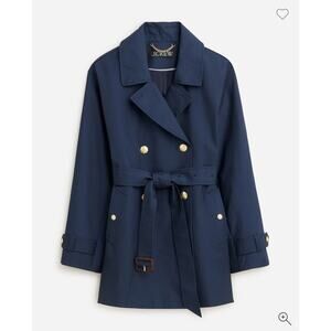 J.Crew Short Trench Coat Navy Blue Belted Pockets Preppy $298 Women’s Size Small